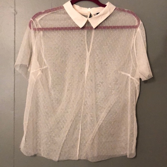 Who What Wear Tops - Sheer Swiss Dot Lace Pointed Collar Plus Size